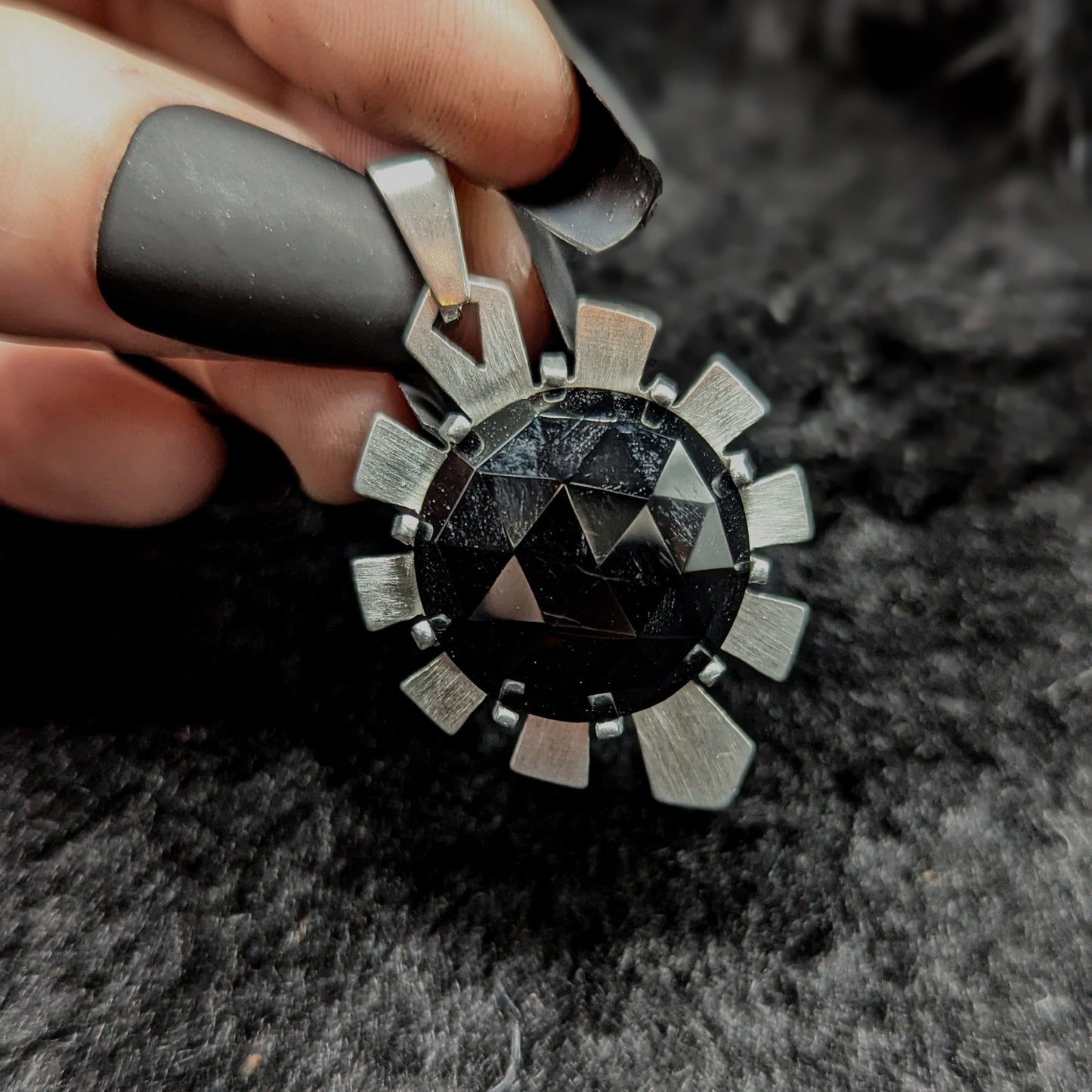 HYPERDRIVE Pendant / Rose Cut Black Agate / Aluminum