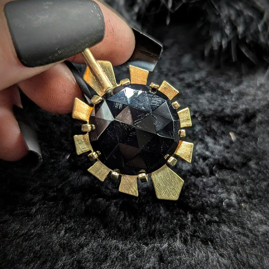 HYPERDRIVE Pendant / Faceted Black Agate / Brass