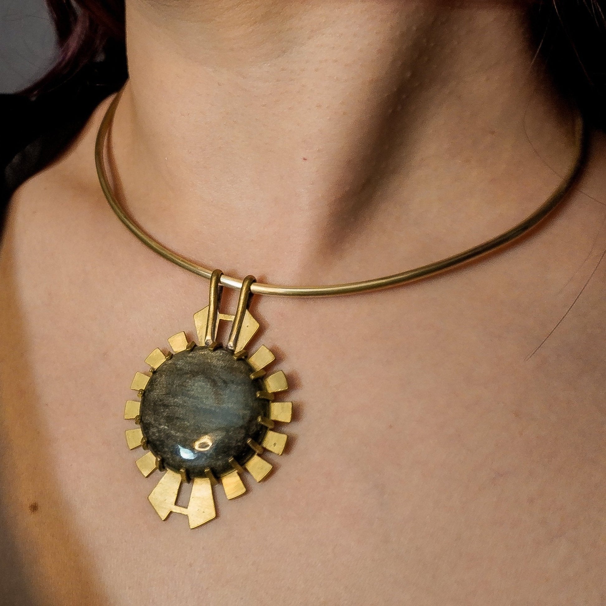 DARKSTAR MACHINATIONS - HYPERDRIVE / Gold Obsidian Pendant / Brass - pendant