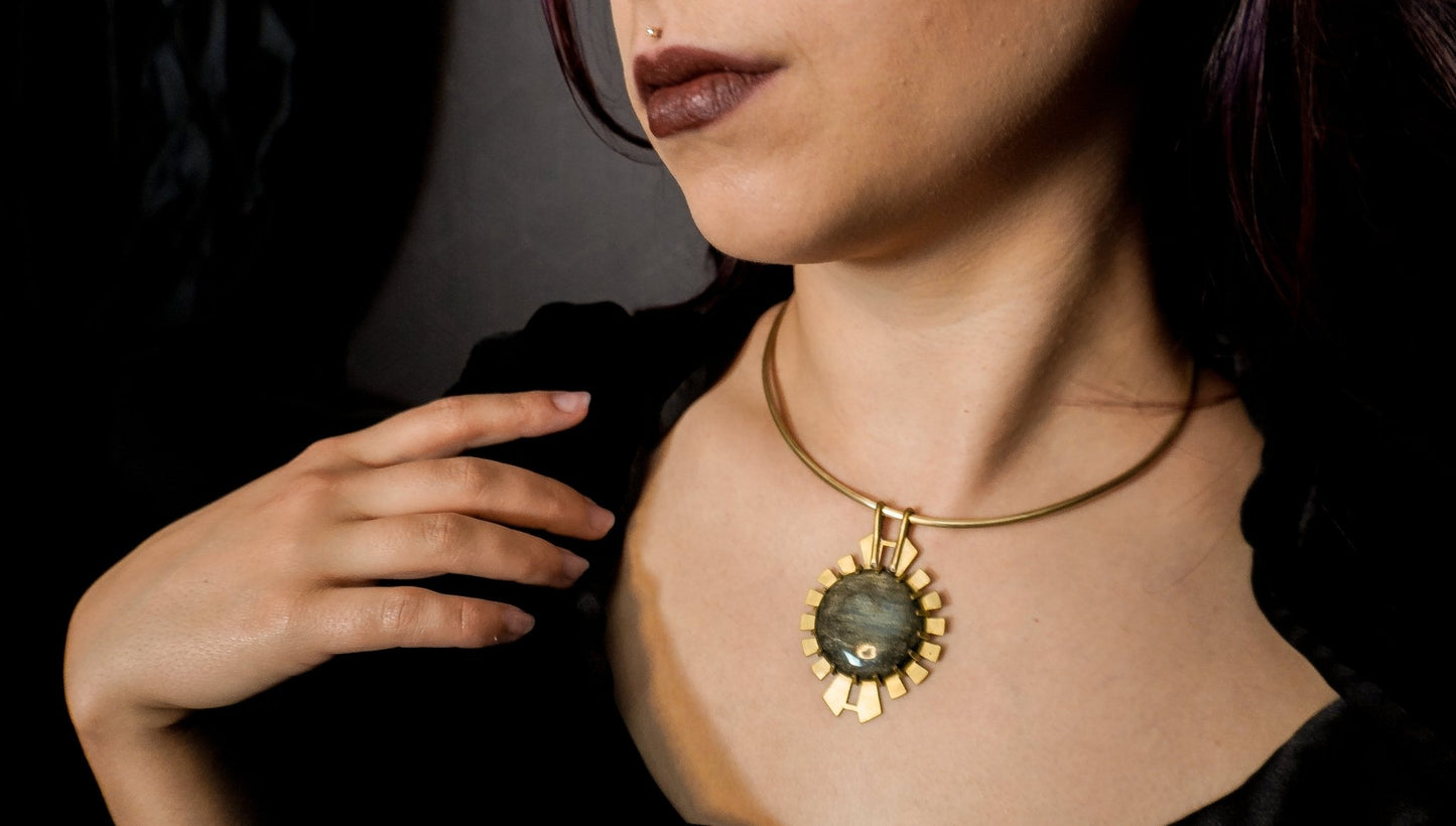 DARKSTAR MACHINATIONS - HYPERDRIVE / Gold Obsidian Pendant / Brass - pendant