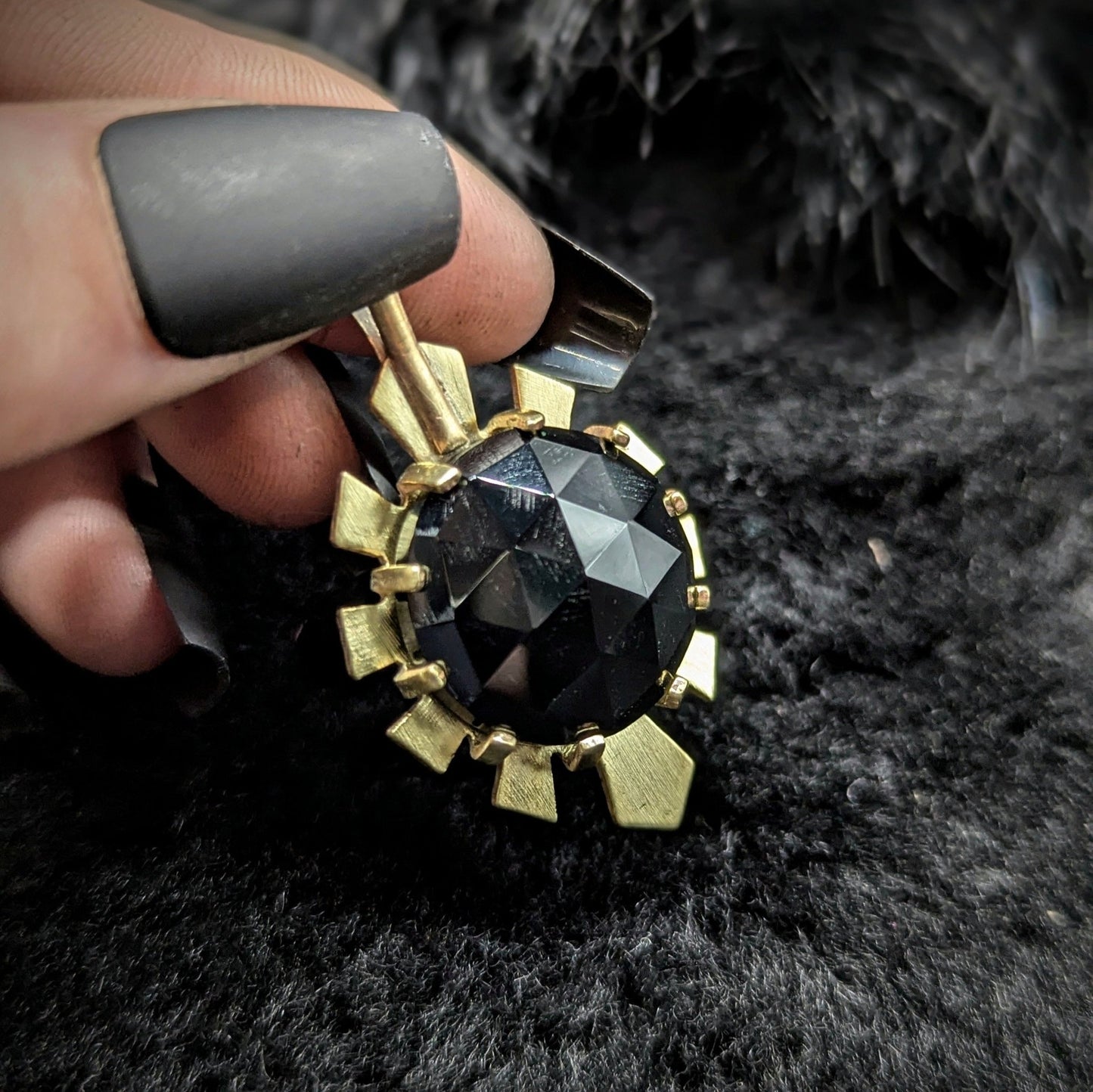 DARKSTAR MACHINATIONS - HYPERDRIVE Pendant / Faceted Black Agate / Brass - pendant