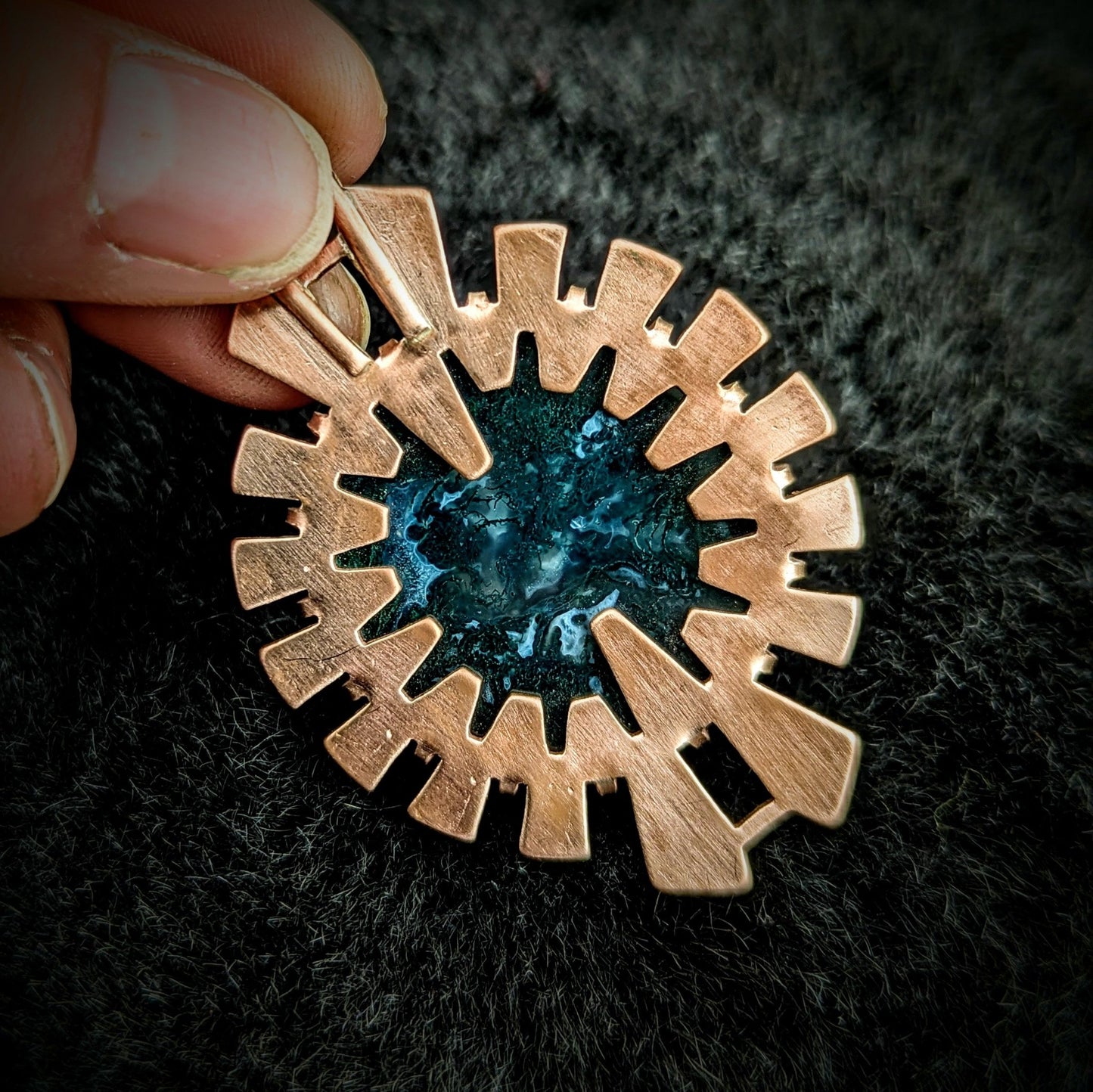 DARKSTAR MACHINATIONS - HYPERDRIVE Pendant / Moss Agate / Copper - pendant