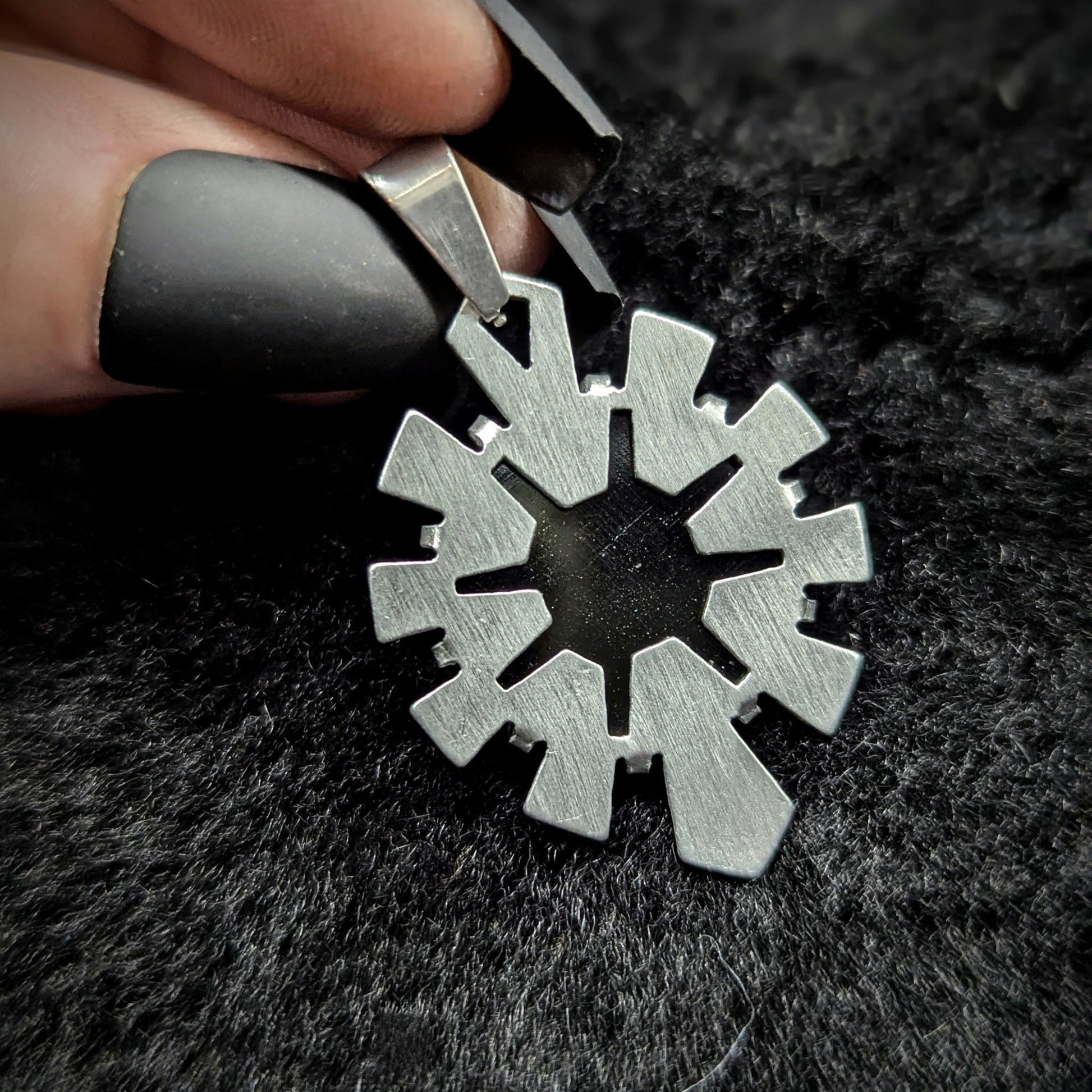 DARKSTAR MACHINATIONS - HYPERDRIVE Pendant / Rose Cut Black Agate / Aluminum - pendant