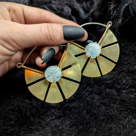 DARKSTAR MACHINATIONS - REY Moonstone Earrings / Brass - earrings