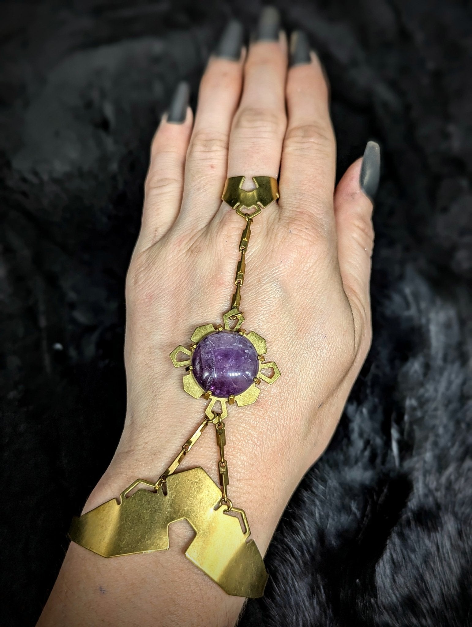 DARKSTAR MACHINATIONS - Single GEM Hand Piece / Brass / Amethyst - Hand Pieces