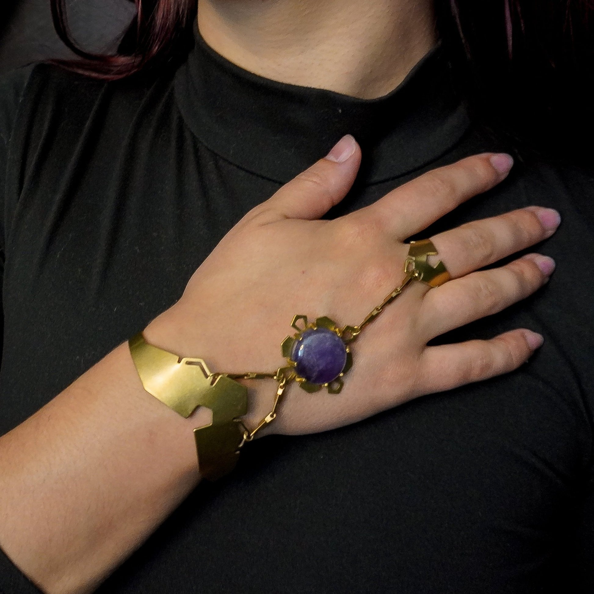 DARKSTAR MACHINATIONS - Single GEM Hand Piece / Brass / Amethyst - Hand Pieces