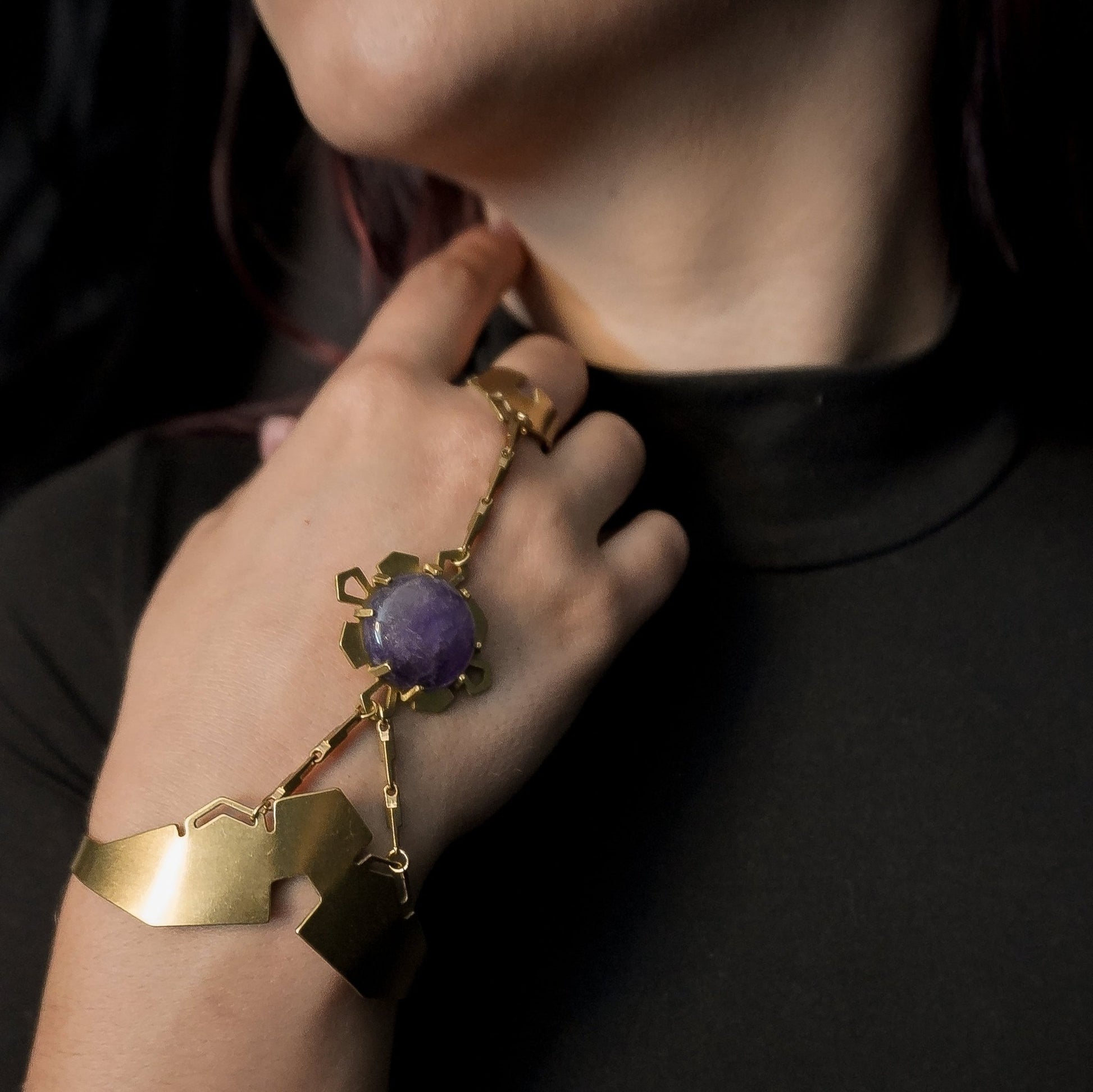 DARKSTAR MACHINATIONS - Single GEM Hand Piece / Brass / Amethyst - Hand Pieces