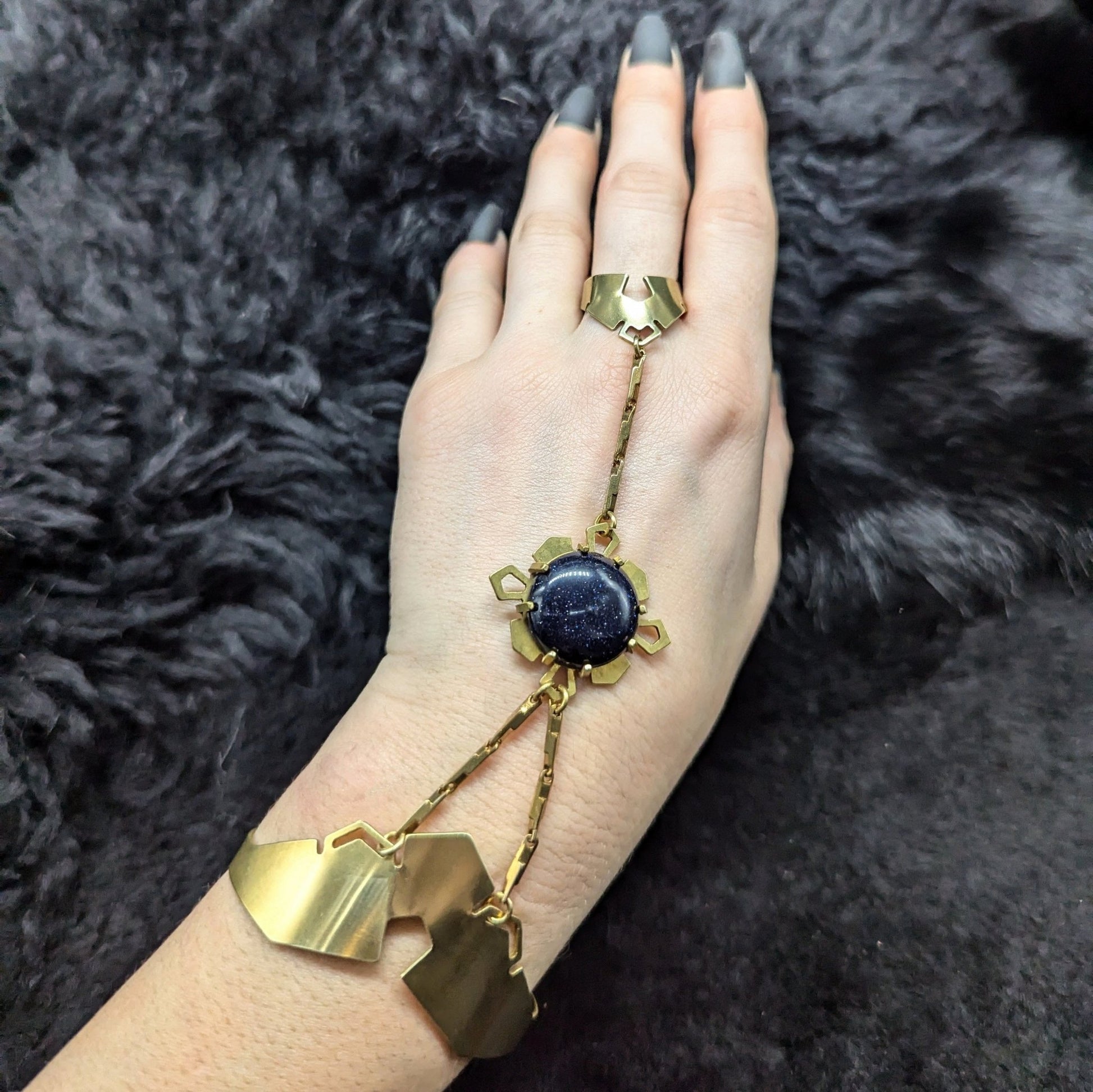 DARKSTAR MACHINATIONS - Single GEM Hand Piece / Brass / Blue Goldstone - Hand Pieces