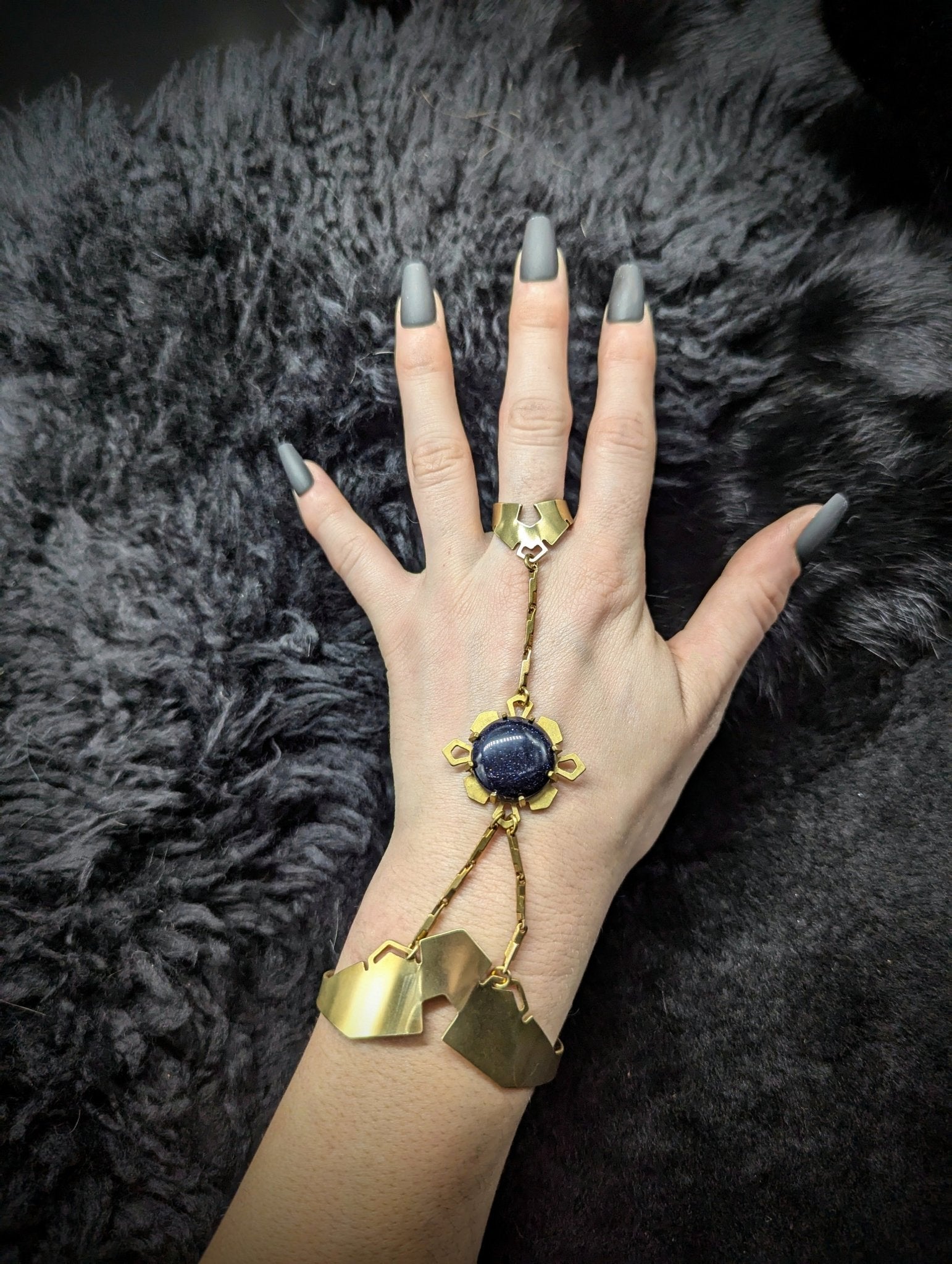 DARKSTAR MACHINATIONS - Single GEM Hand Piece / Brass / Blue Goldstone - Hand Pieces