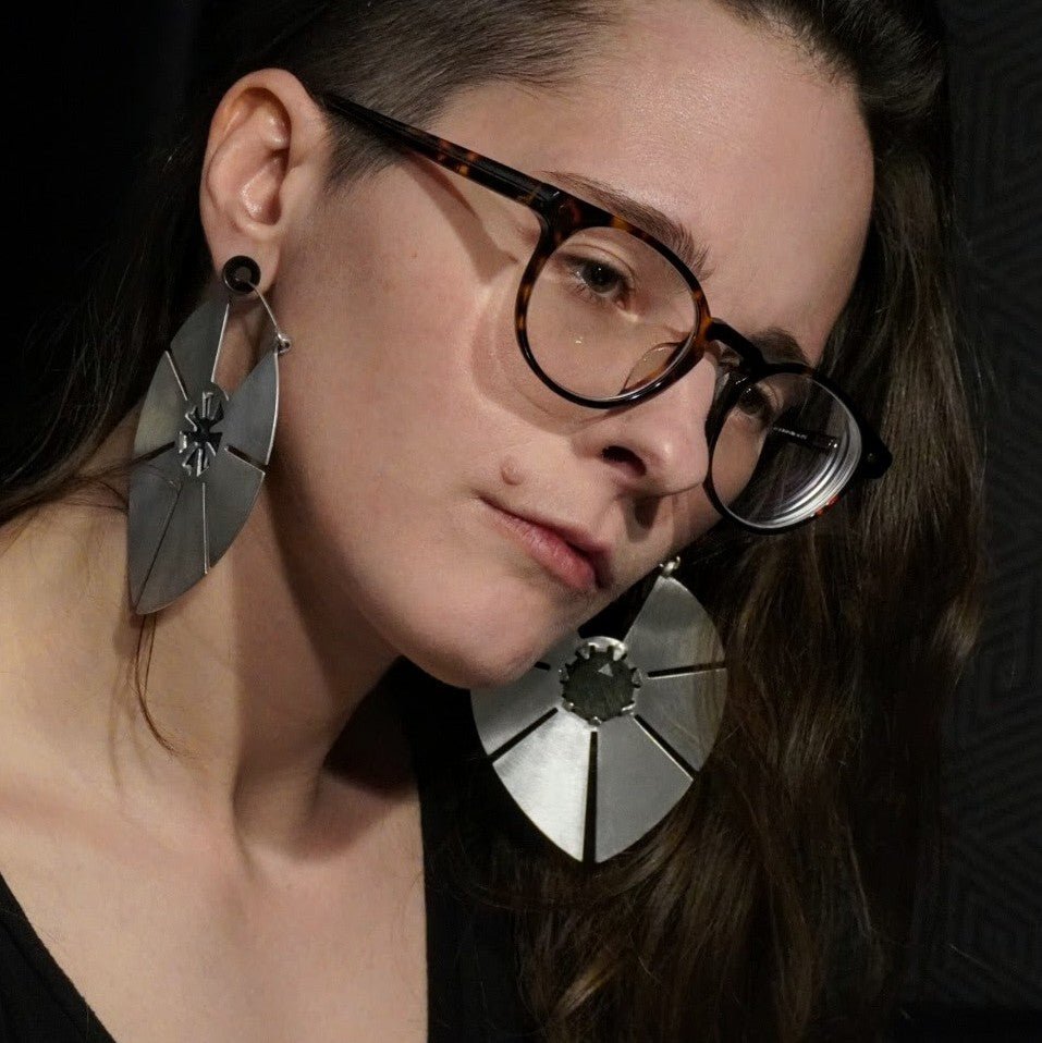 DARKSTAR MACHINATIONS - SUNSHEILD Ear Weights / Labradorite / Aluminum - earrings